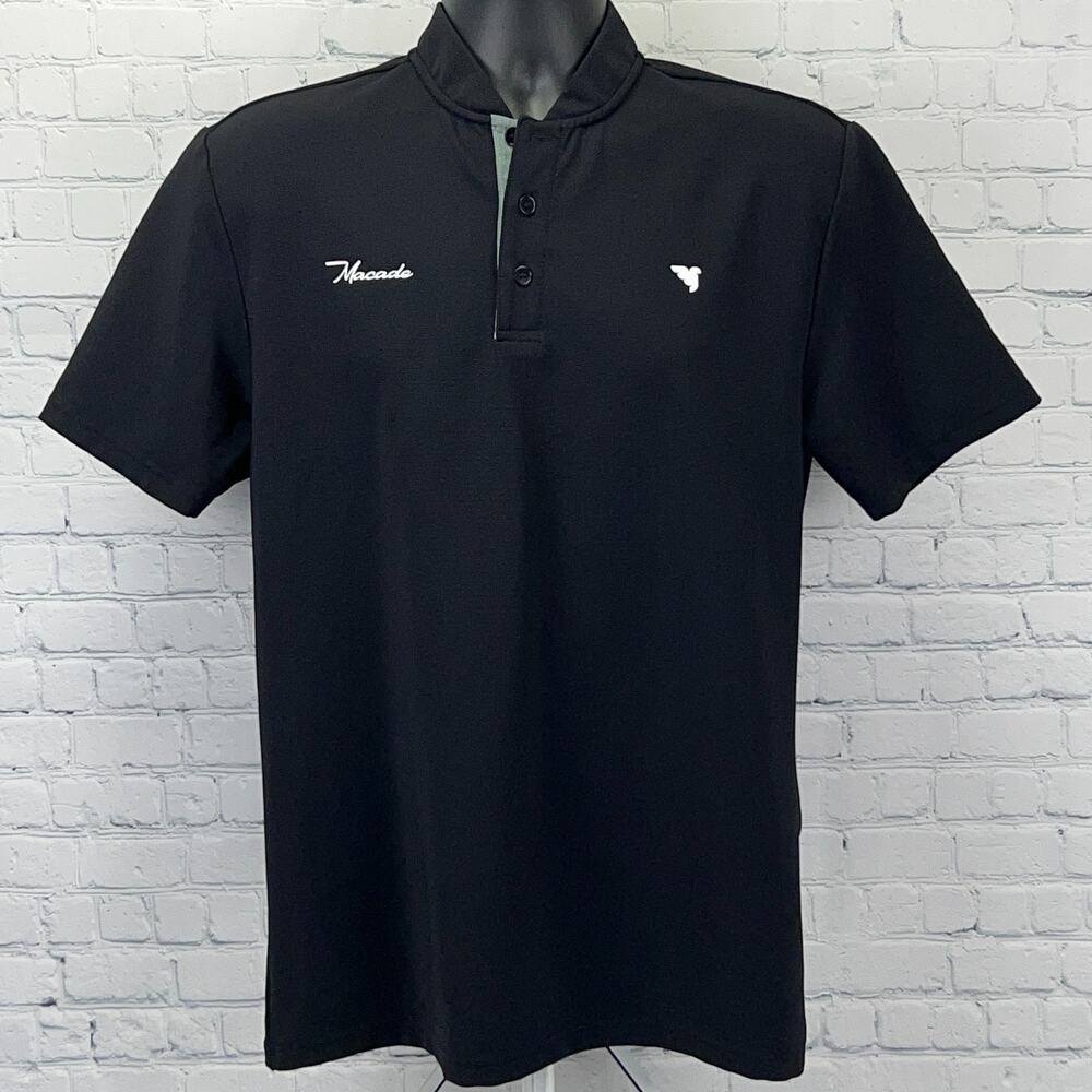 Macade Golf Heath Bomber Henley Shirt Mens M Medium Black Short Sleeve Stretch